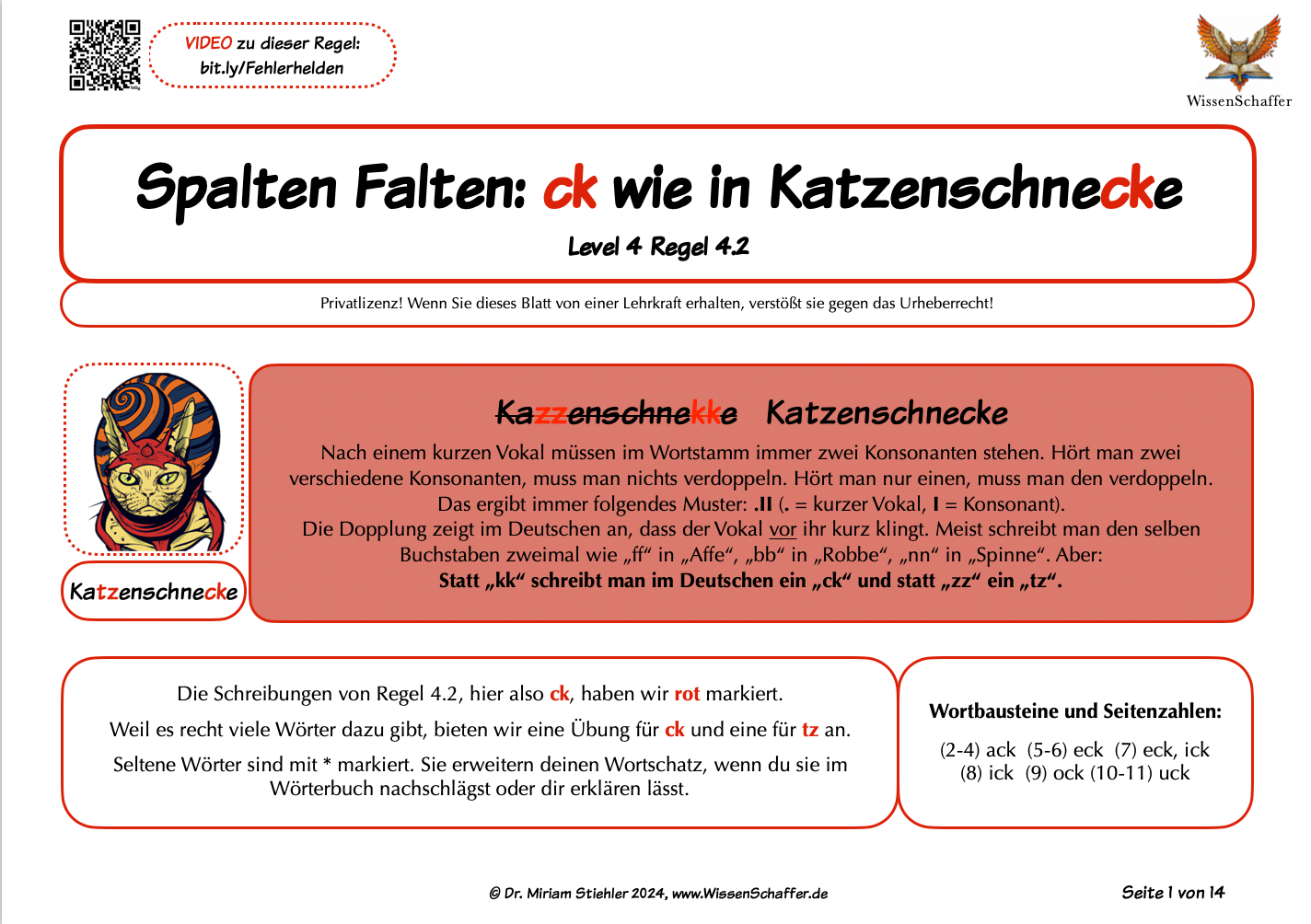 SpaltenFalten 4.2 "ck" wie in "Katzenschnecke" - Download
