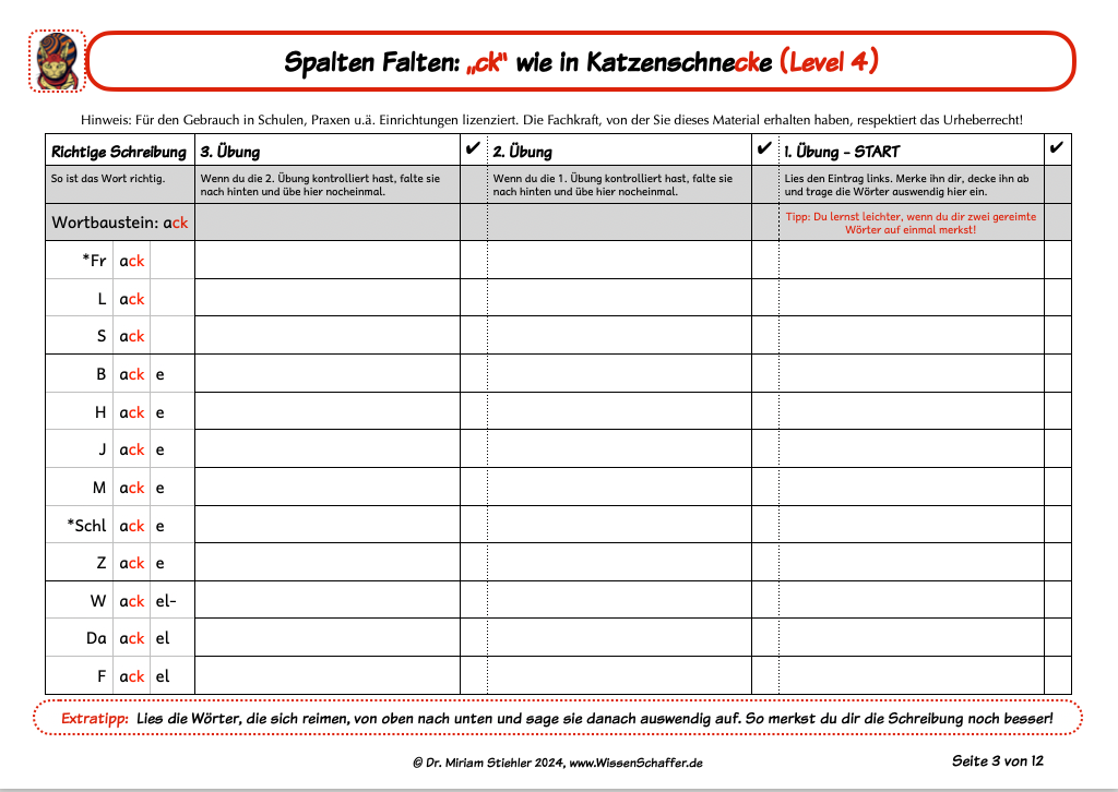 SpaltenFalten 4.2 "ck" wie in "Katzenschnecke" - Download