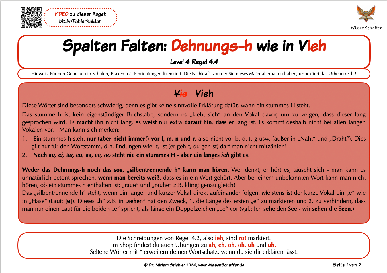 SpaltenFalten 4.4 Dehnungs-h "ieh" wie in "Vieh" - Download