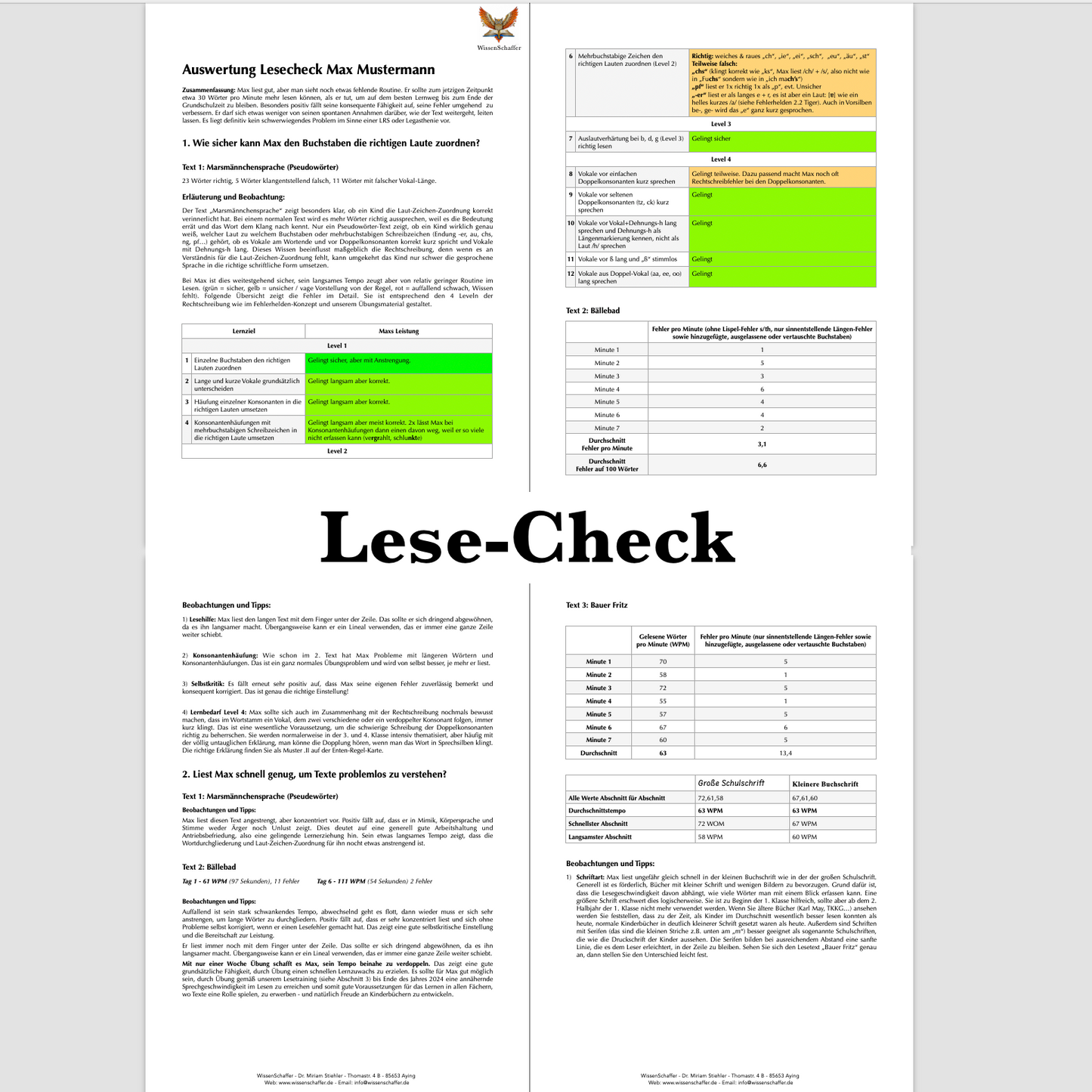 Lese-Check für Schüler 1. / 2. Klasse