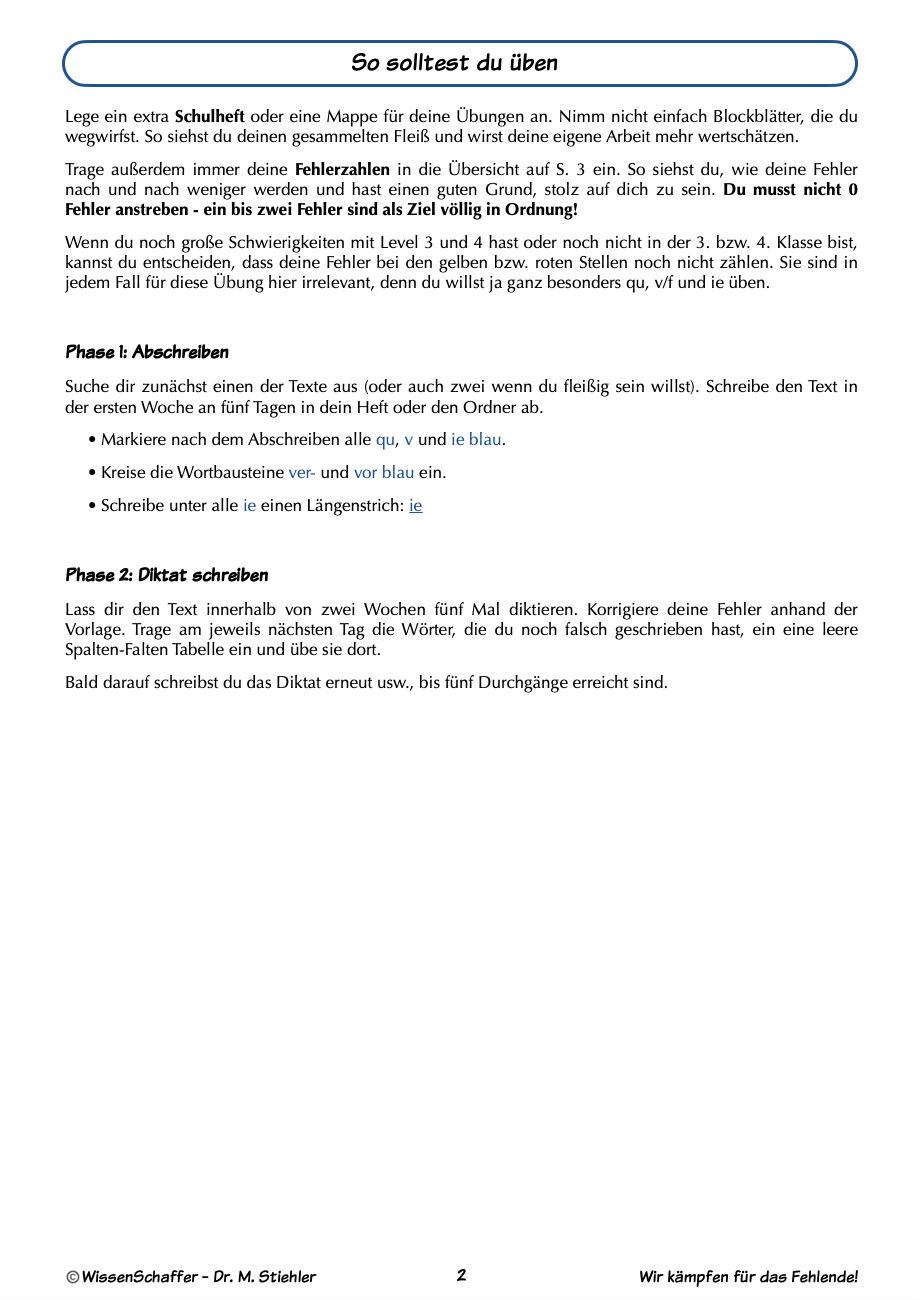 Diktate und Übung zu v/f/ph, ie, Qu/qu (Fehlerhelden Level 2)