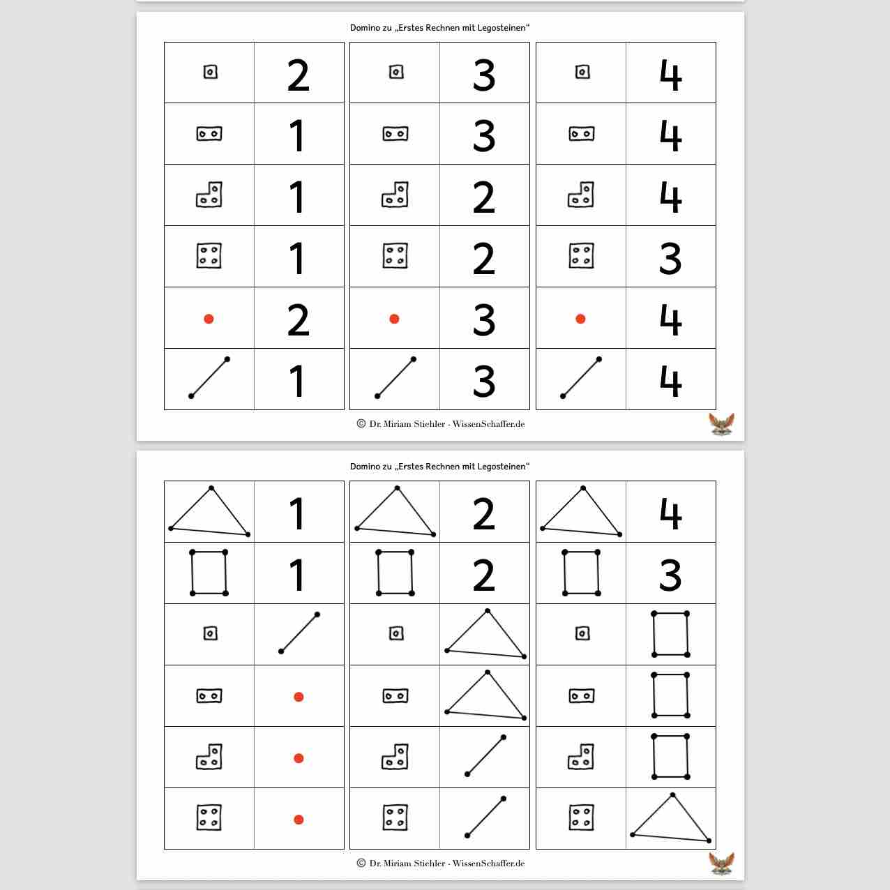 Domino-Spiel zu "Erstes Rechnen mit Legosteinen"