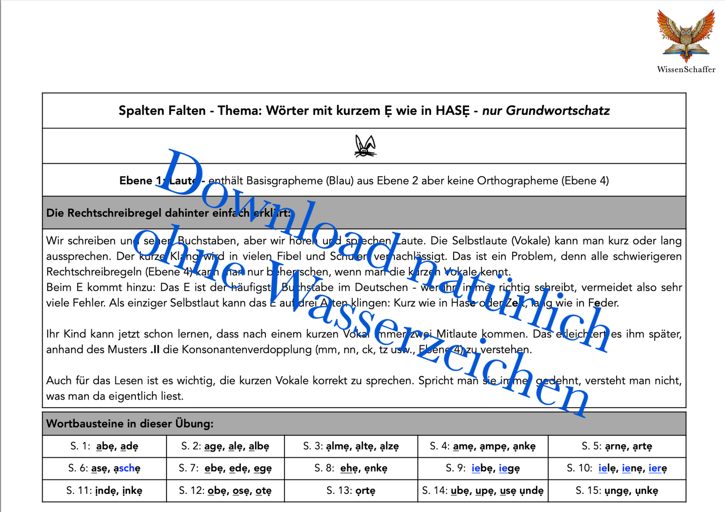 Kurzes E wie in HASE - SpaltenFalten Download