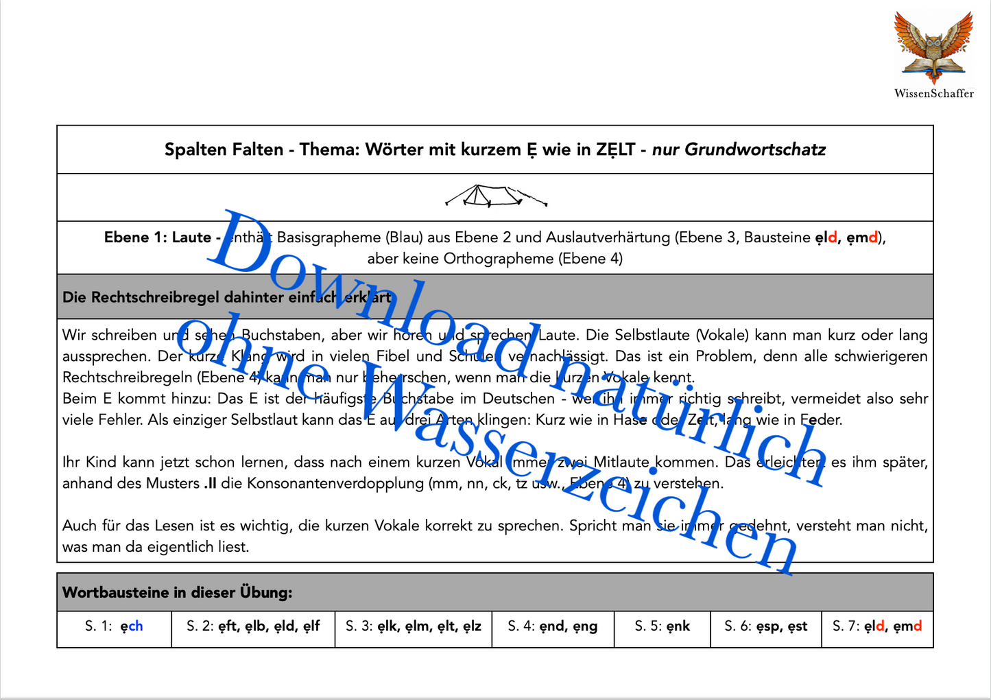 Kurzes E wie in ZELT - SpaltenFalten Download