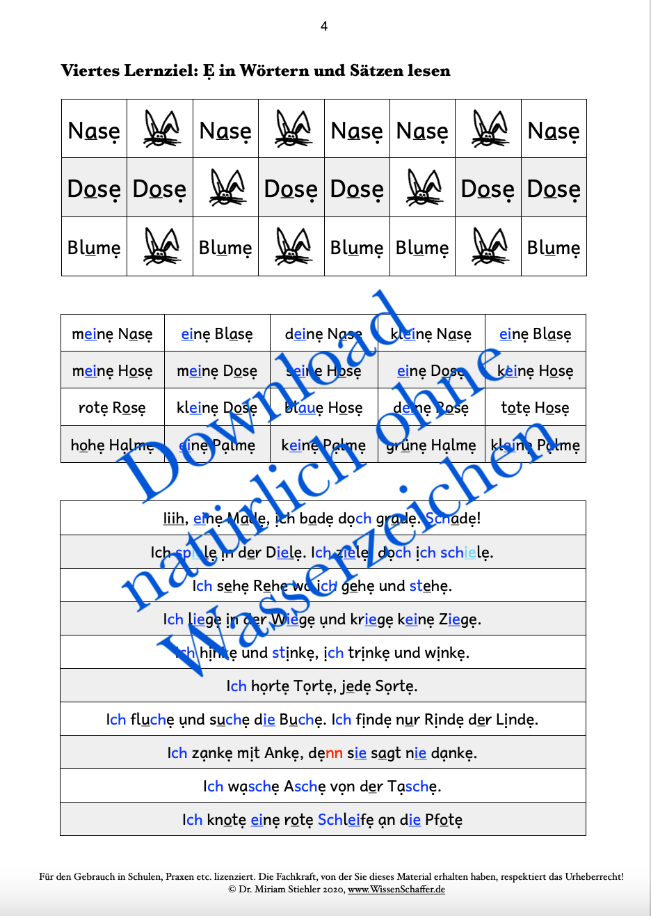 Leseübungen zum Kurzen E wie in HASE - Download