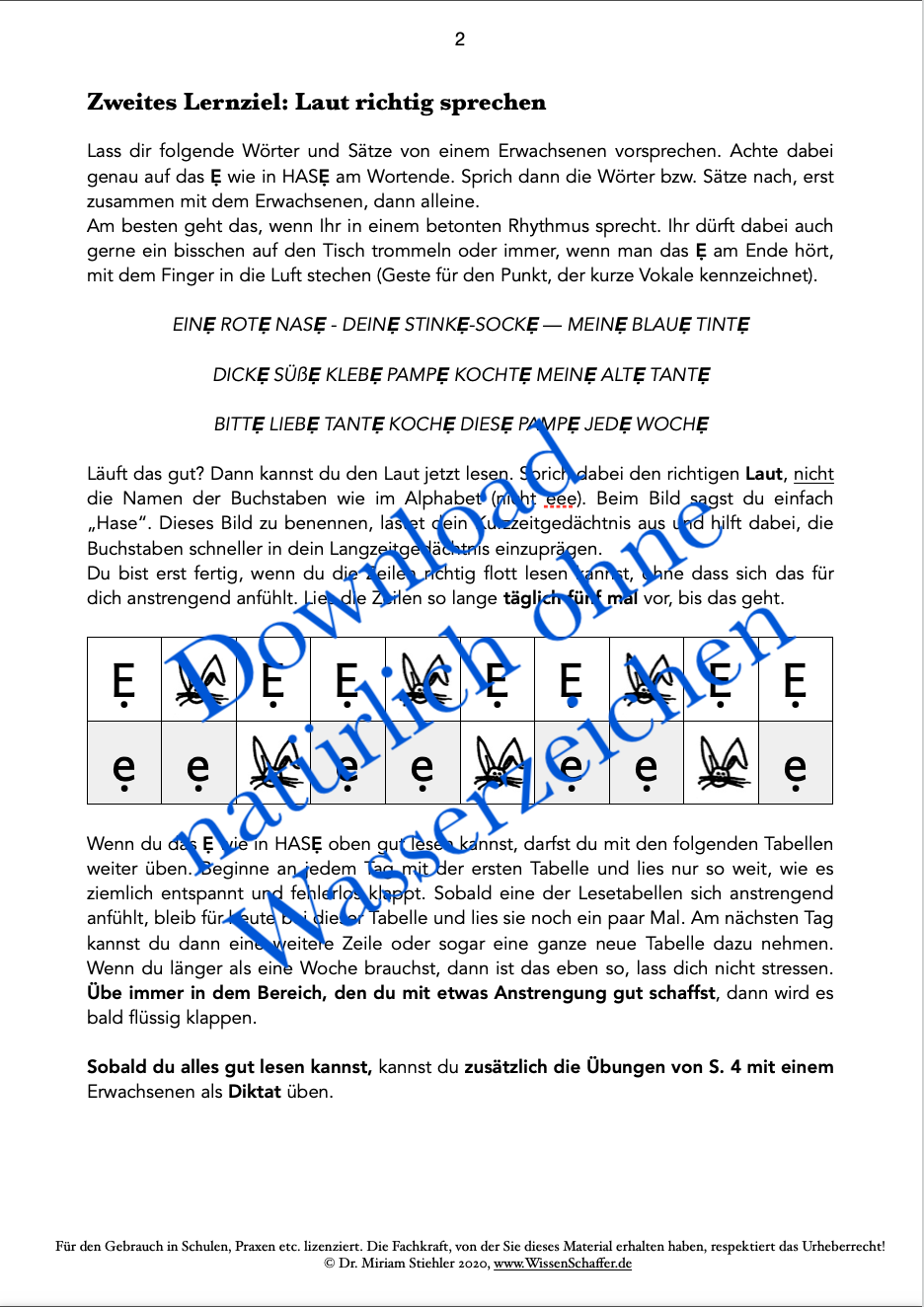 Leseübungen zum Kurzen E wie in HASE - Download