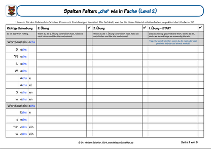 Beispiel für Arbeitsblatt SpaltenFalten zum "chs" wie in "Fuchs"