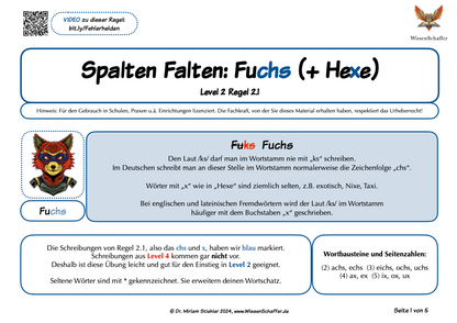 Fehlerhelden Regeln zum Arbeitsblatt SpaltenFalten zum "chs" wie in "Fuchs"