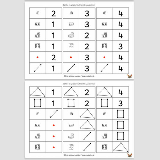 Domino-Spiel zu "Erstes Rechnen mit Legosteinen"