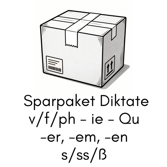 Sparpaket: Alle Diktate zu v/f/ph, ie, Qu, Endungen -er, -em, -en, s/ss/ß