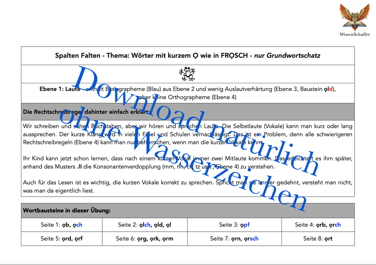 Kurzes O wie in FROSCH - SpaltenFalten Download